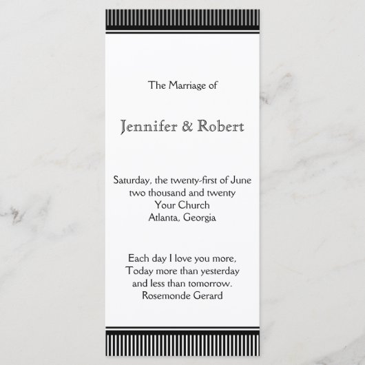 Art Déco Black White Stripe Wedding Programme (Devant)