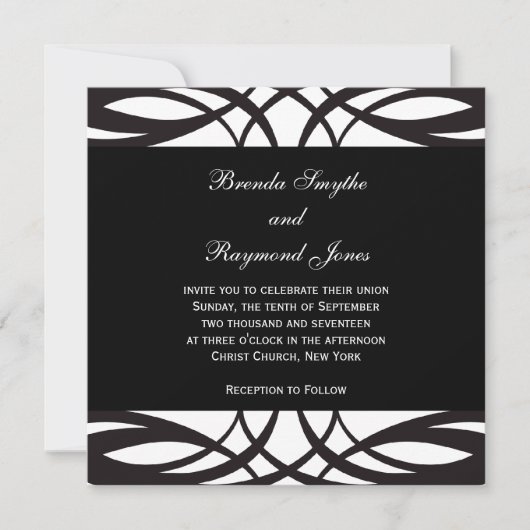Art Deco Black White Wedding Invitations Kaart (Voorkant)