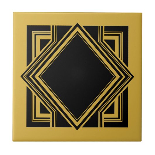 Art Deco Black Yellow Geometric Square Element 05 Tegeltje (Voorkant)