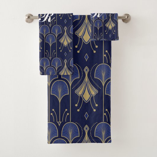 Art Deco blauw en goud Bad Handdoek (Insitu)