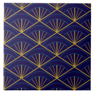 Art Deco Blauw Goud Geometrisch Tegeltje
