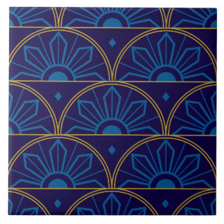 Art Deco Blauw Goud Geometrisch Tegeltje