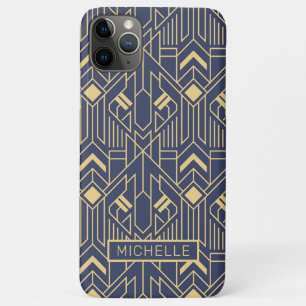 Art Deco Blauw Goud Geometrische Gepersonaliseerde iPhone 11 Pro Max Hoesje