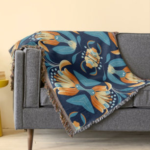 Art Deco blauw sinaasappel Deken