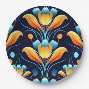Art Deco blauw sinaasappel Papieren Bordje