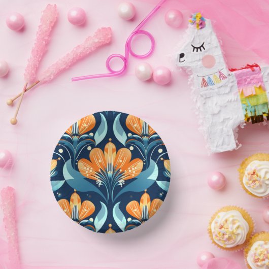 Art Deco blauw sinaasappel Papieren Kommen (Feest)