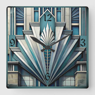 Art Deco Blauw Vierkante Klok