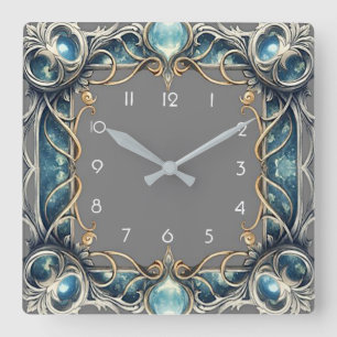 Art Deco Blauw Vierkante Klok