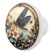 Art Deco Blauwe Libel Roze Bloemen Parels Keramische Knop (Rechts)