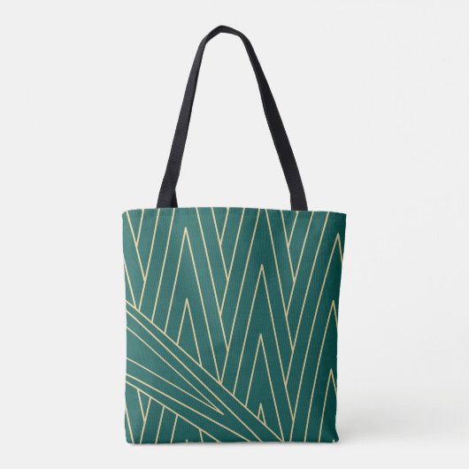 Art Deco Blauwgroen/Groen en Gold Canvas tas (Achterkant)