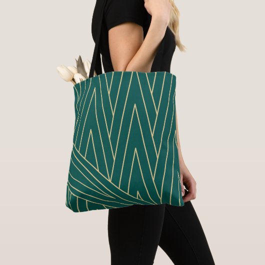 Art Deco Blauwgroen/Groen en Gold Canvas tas (Dichtbij)