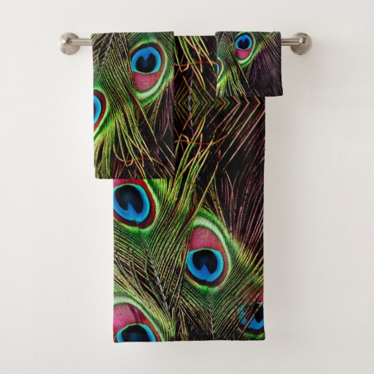 art deco blauwgroen groen turquoise pauock vether bad handdoek (Insitu)