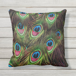 art deco blauwgroen groen turquoise pauock vether buitenkussen