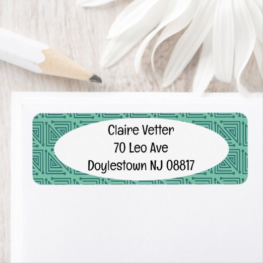 Art Deco Blauwgroen Mazes Etiket (Insitu)