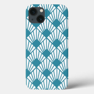 Art Deco Blauwgroen ventilatoren iPhone 13 Hoesje