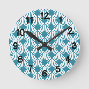 Art Deco Blauwgroen ventilatoren Ronde Klok