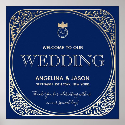 Art Déco Bleu de Bienvenue de Mariage (Devant)