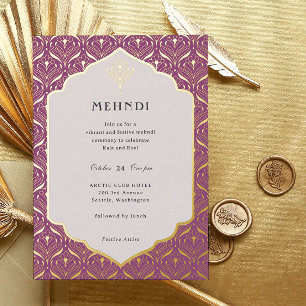 Art Deco Bloem Lotus Mehndi Goud Folie Uitnodiging