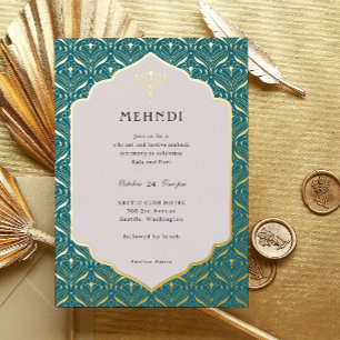 Art Deco Bloem Lotus Mehndi Goud Folie Uitnodiging
