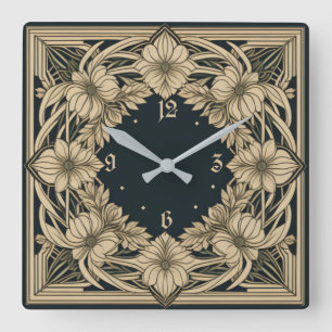 Art Deco Bloem Vierkante Klok