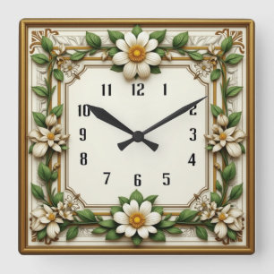 Art Deco Bloem Vierkante Klok