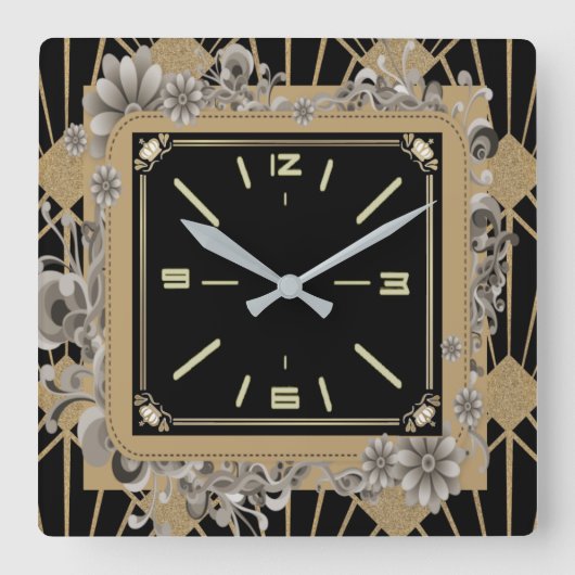 Art Deco-bloem Vierkante Klok (Voorkant)