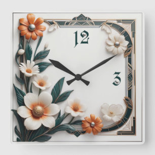 Art Deco-bloem Vierkante Klok