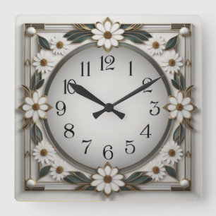 Art Deco-bloem Vierkante Klok
