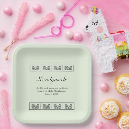 Art Deco Bloemen Border Wedding Keepsake Papieren Bordje (Feest)