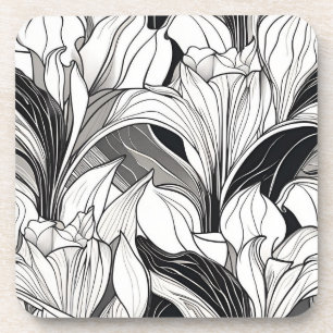 Art Deco bloemen hard plastic onderzetter set