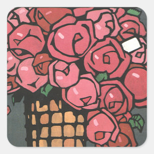 Art Deco bloemen in vintage stijl, roze tuinrozen Vierkante Sticker