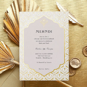 Art Deco Bloemen Lotus Mehndi Goud Folie Uitnodiging