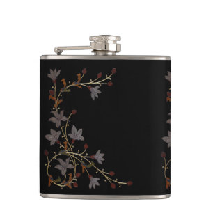 Art Deco Bloemen Op Zwart Heupfles