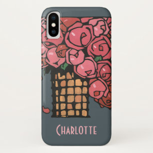 Art Deco bloemen uit vroeger tijden, roze tuinhort iPhone X Hoesje