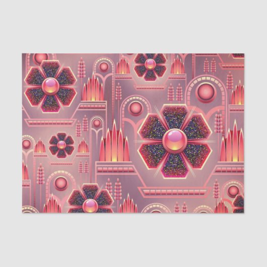 Art deco bloemenmotief geometrisch roze tissuepapier (Voorkant)