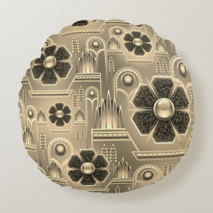 Art deco bloemmotief bloemengeometrisch goud rond kussen