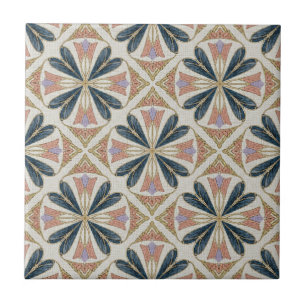 Art Deco bloemmotief geometrisch patroon uit vervl Tegeltje