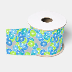 Art Deco bloempatroon - blauw en limoengroen Grosgrain Lint