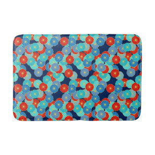 Art Deco-bloempatroon - blauw, turkooizen en rood Badmat