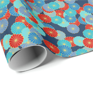 Art Deco-bloempatroon - blauw, turkooizen en rood Cadeaupapier