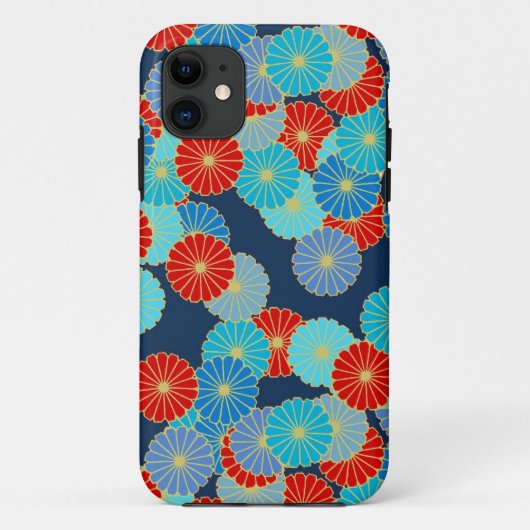Art Deco-bloempatroon - blauw, turkooizen en rood Case-Mate iPhone Case (Achterkant)