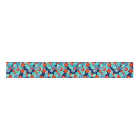 Art Deco-bloempatroon - blauw, turkooizen en rood Grosgrain Lint (Voorkant)