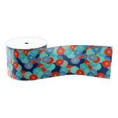 Art Deco-bloempatroon - blauw, turkooizen en rood Grosgrain Lint (Spoel)