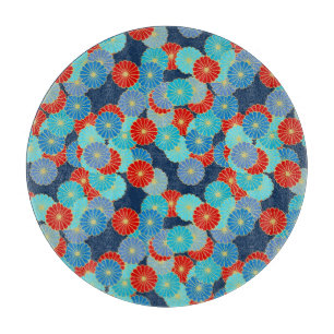 Art Deco-bloempatroon - blauw, turkooizen en rood Snijplank