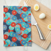 Art Deco-bloempatroon - blauw, turkooizen en rood Theedoek (Quarter Fold)