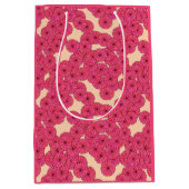 Art Deco-bloempatroon - diepe roze en perziken Medium Cadeauzakje (Voorkant)