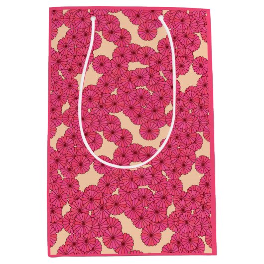 Art Deco-bloempatroon - diepe roze en perziken Medium Cadeauzakje (Voorkant)