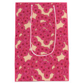 Art Deco-bloempatroon - diepe roze en perziken Medium Cadeauzakje (Achterkant)