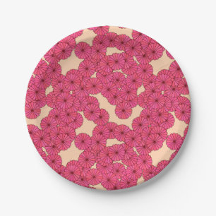 Art Deco-bloempatroon - diepe roze en perziken Papieren Bordje