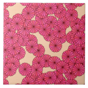 Art Deco-bloempatroon - diepe roze en perziken Tegeltje